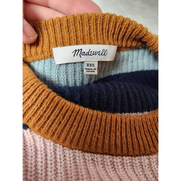 Madewell Womens Pullover Sweater‎ Multicolor Stripe Long Sleeve Pocket Slit XXS - Picture 5 of 5